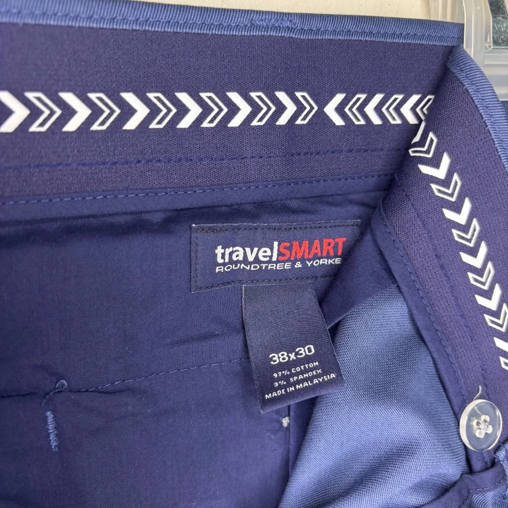 Roundtree & York Mens Travel Smart Core Comfort Blue Work Style Pants Size 38x30